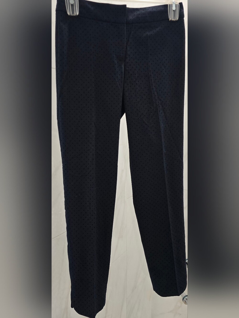 Talbots Hampshire Women's Navy "Swiss Dots"Textured Fabric Straight-Leg Trousers